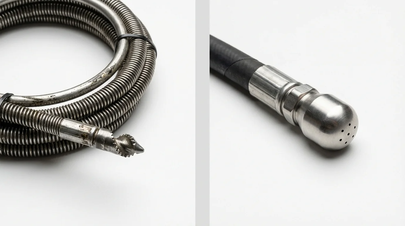 Drain snake cable and hydro jetting nozzle used for drain cleaning in Perryville, MD