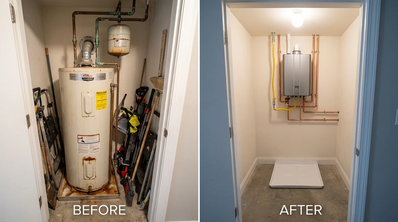 Tank water heater versus wall-mounted tankless unit comparison for Perryville, MD homeowners